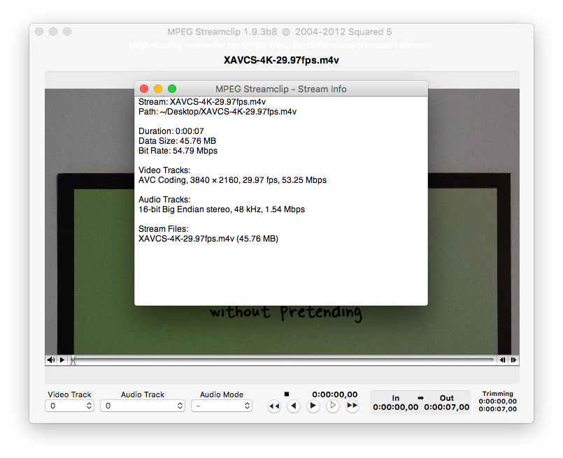 Sony XAVC-S as M4V successfully recognized by MPEG Streamclip